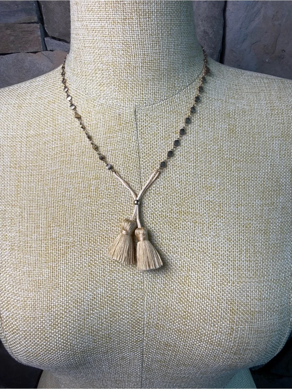 New🌟Free People-Neutral Beige Tassel Necklace with Gold-Tone Chain
